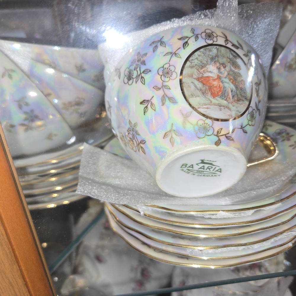 Iridescent Floral Teacup and Saucer Set
